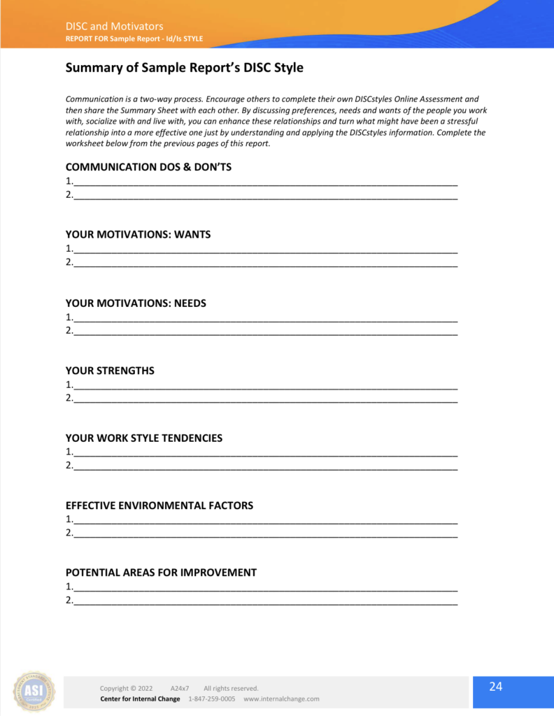 DISC + Motivators Worksheet