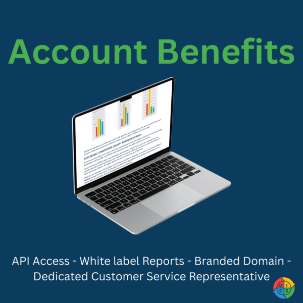 Image shows a laptop with the title 'Account Benefits'