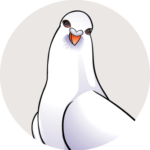 Cartoon style white dove in light colored circle.