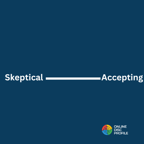 Image shows the accepting - skeptical scale as measured by the DISC model of behavior